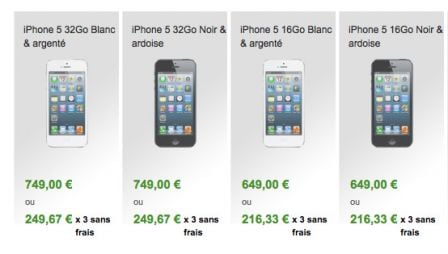 iPhone 5 16Go : 649â‚¬ (contre 679 euros chez Apple) iPhone 5 32Go ...