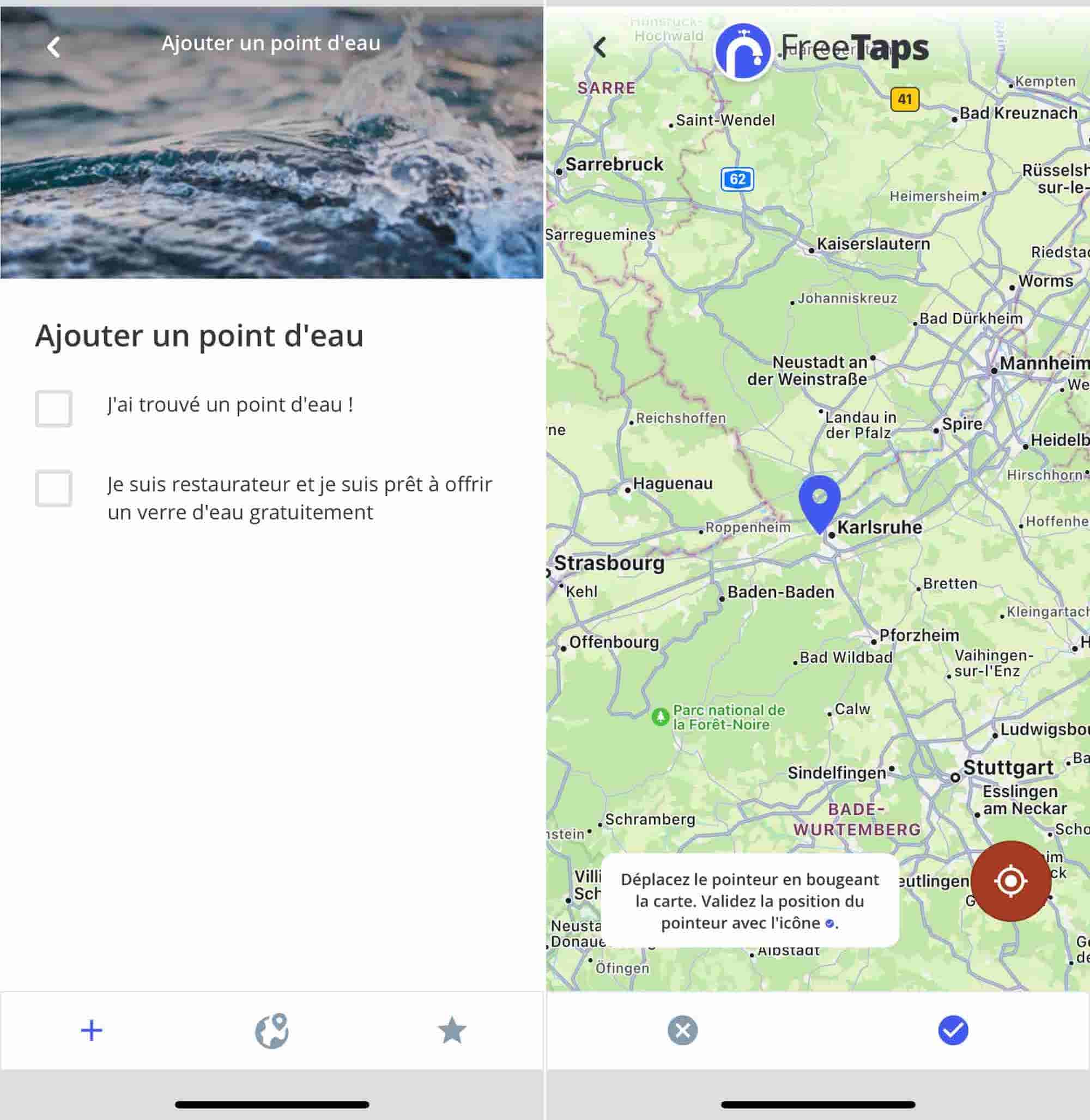 App FreeTaps ajouter point d'eau