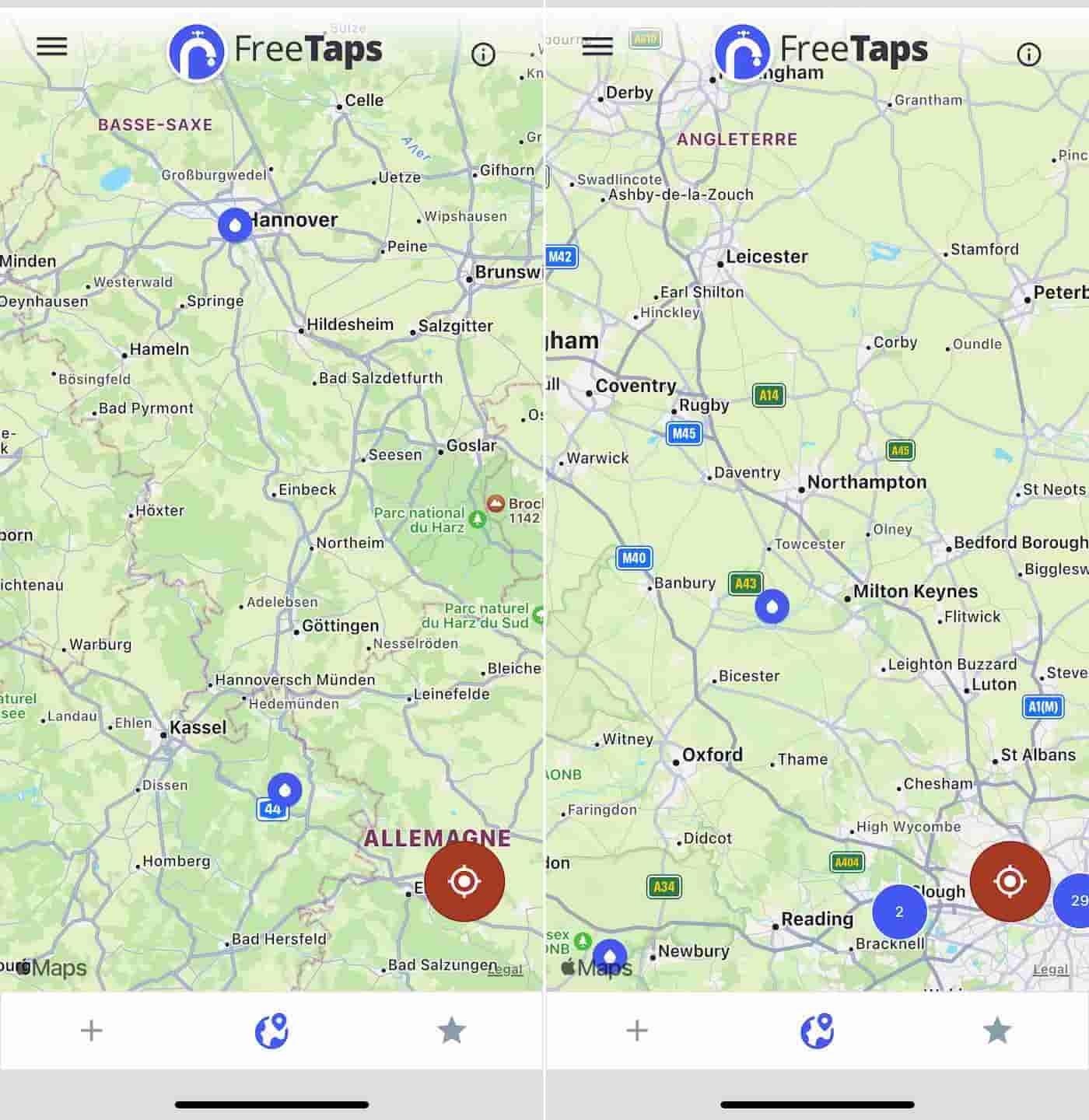 App FreeTaps vues Angleterre Allemagne