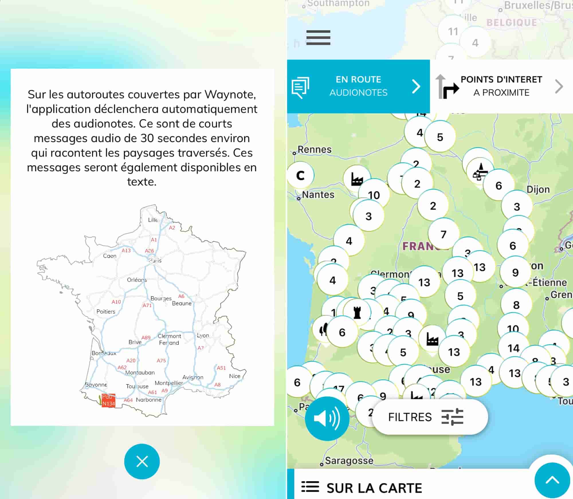 App iPhone Waynote guides audio routes