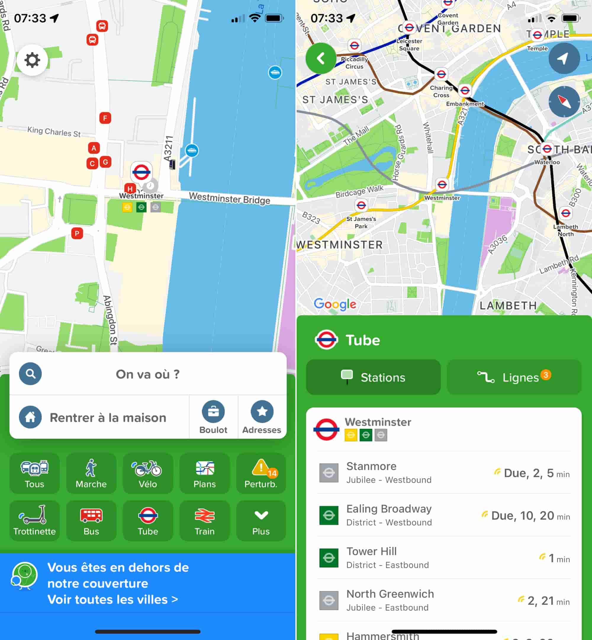 Citymapper métro Londres