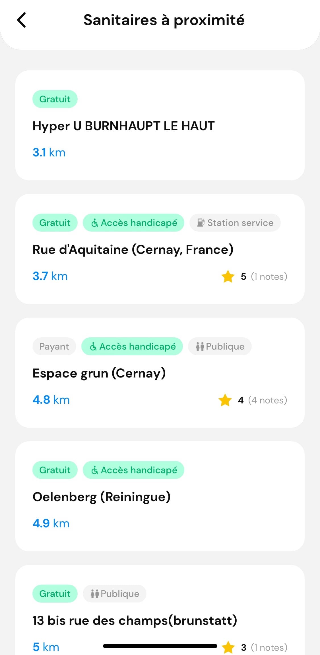 Liste app "Où sont les toilettes ?"
