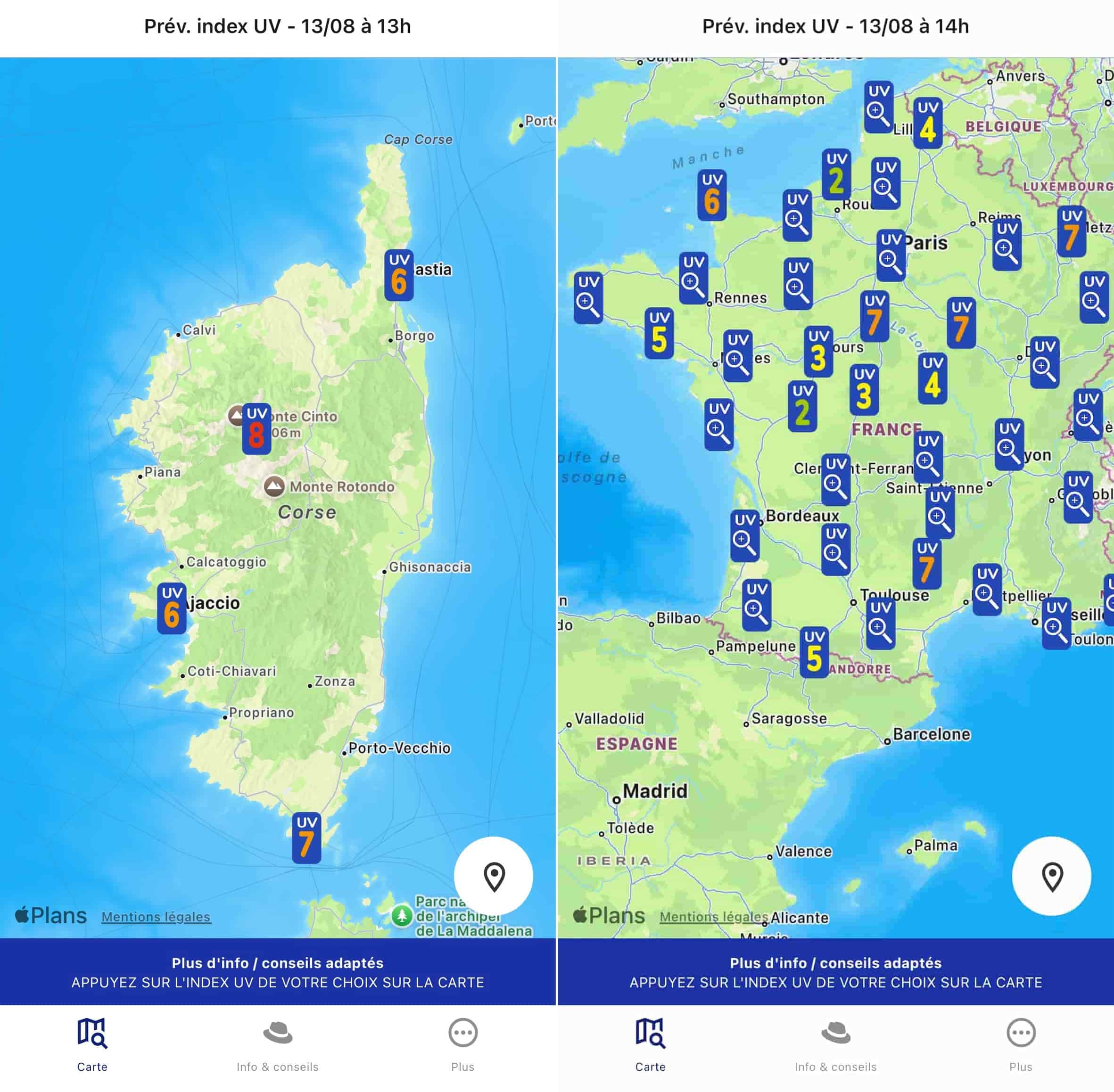 Météo UV cartes