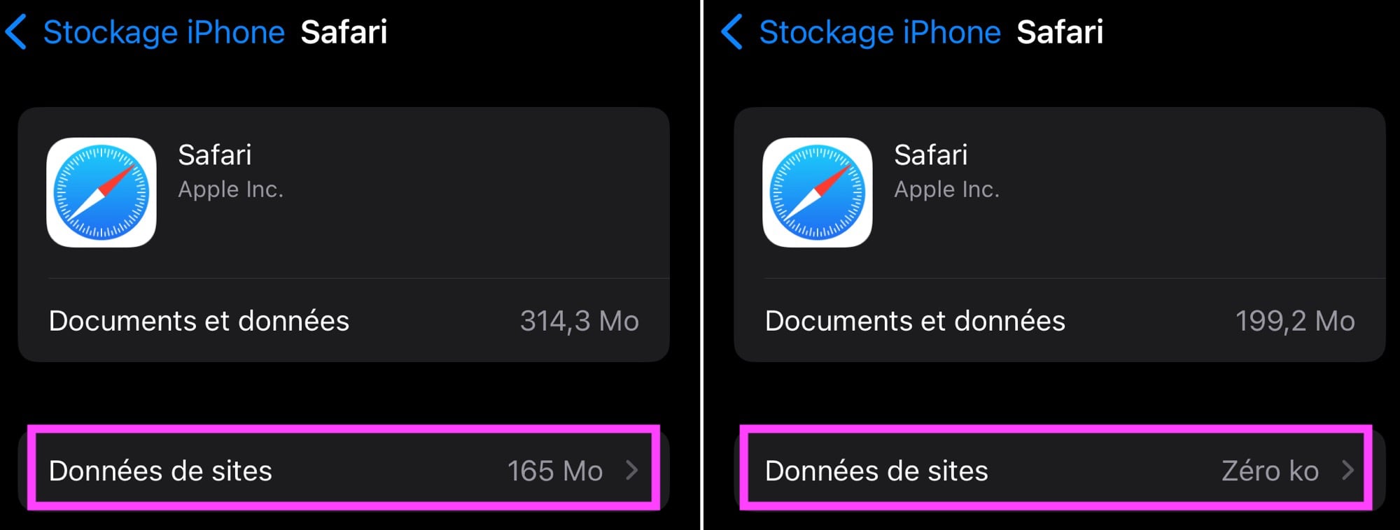 Cache nettoyé Safari