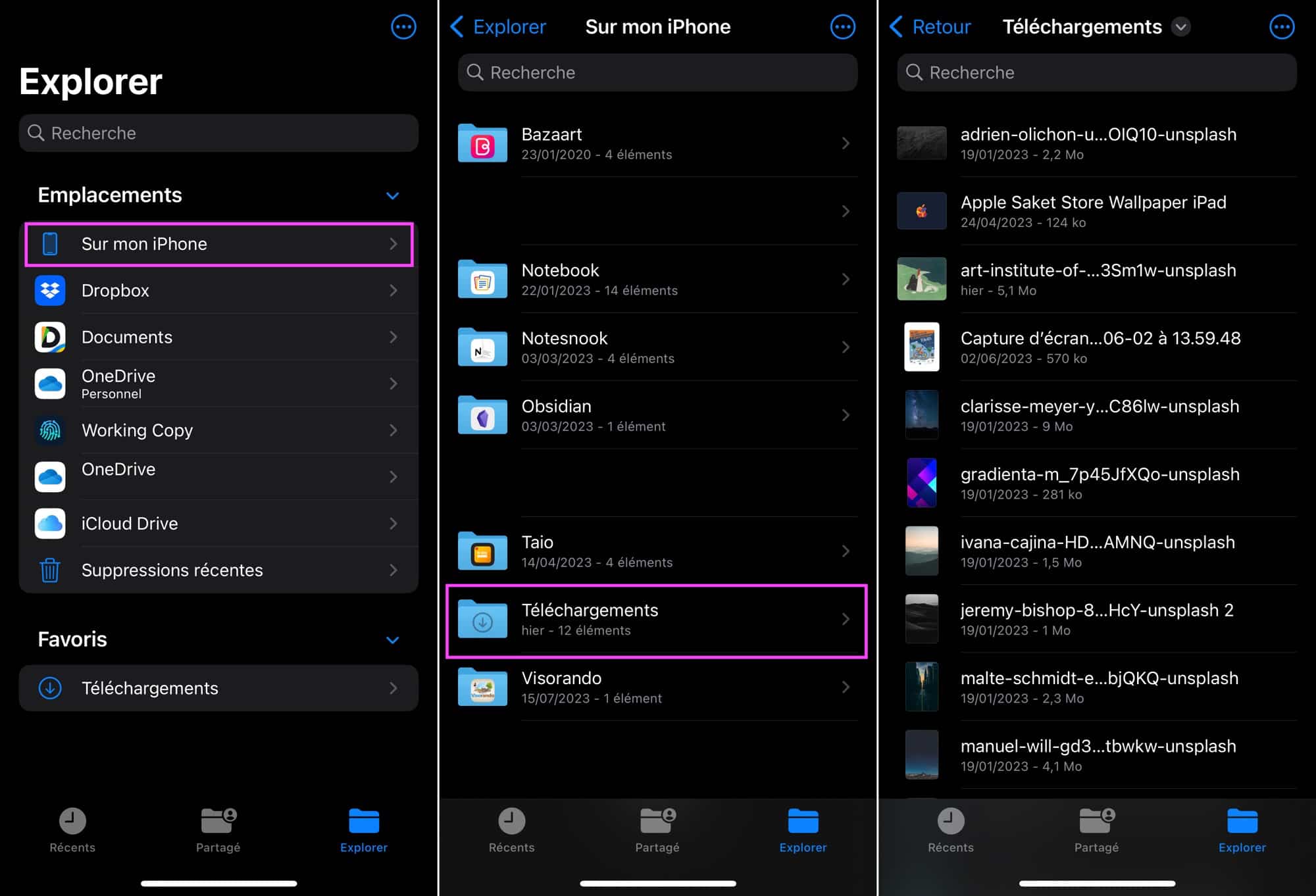 Fichiers iPhone téléchargements
