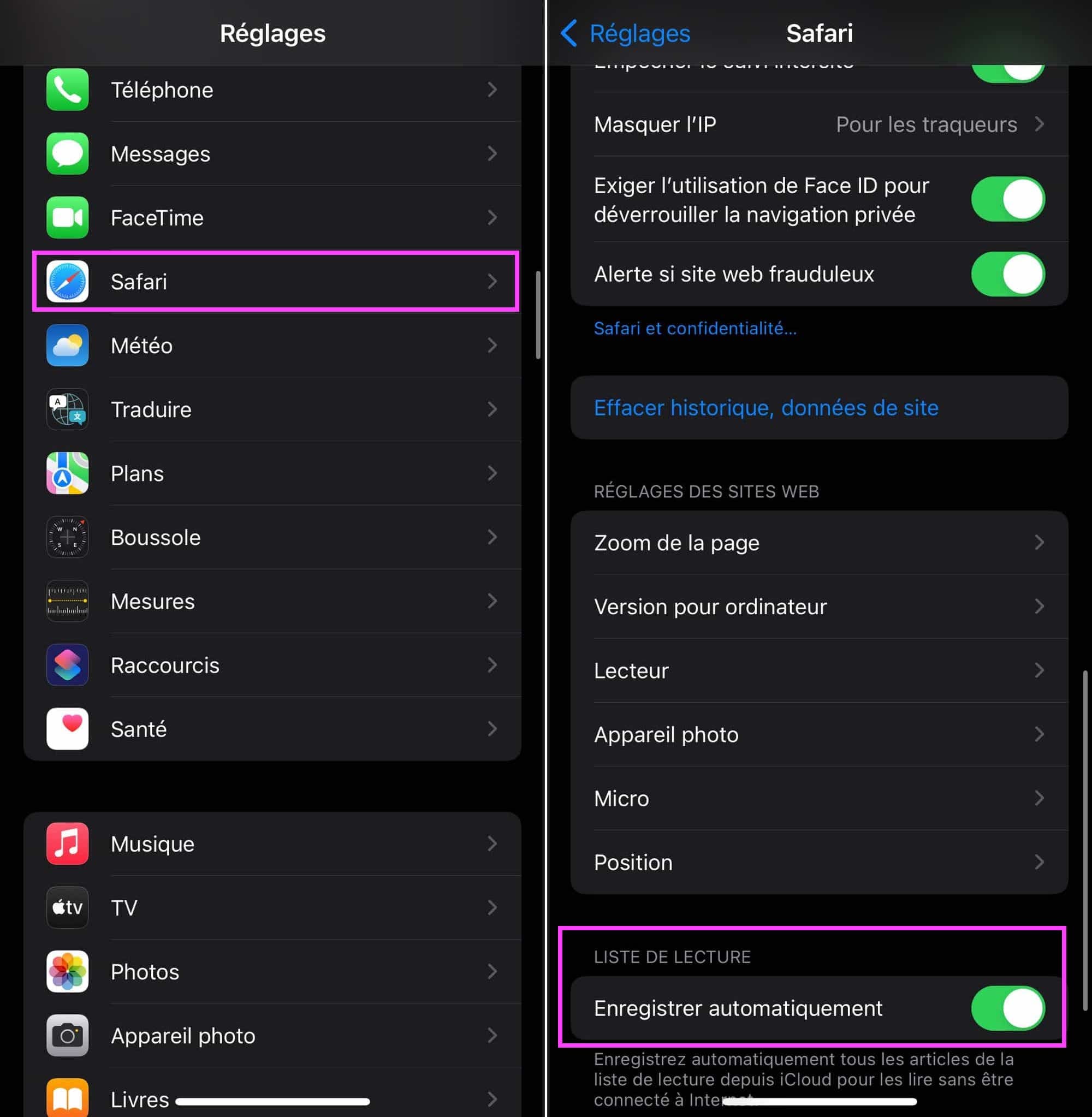 Liste lecture hors ligne Safari