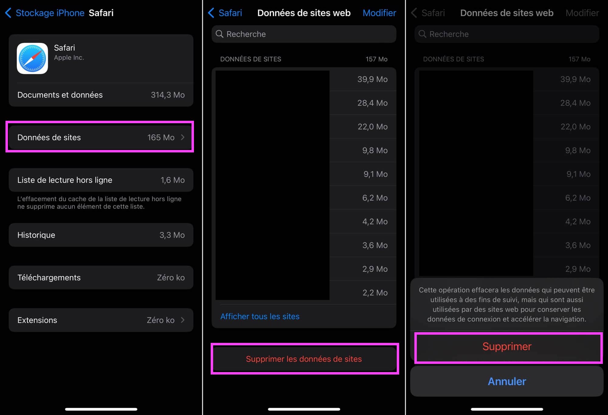 Supprimer cache Safari