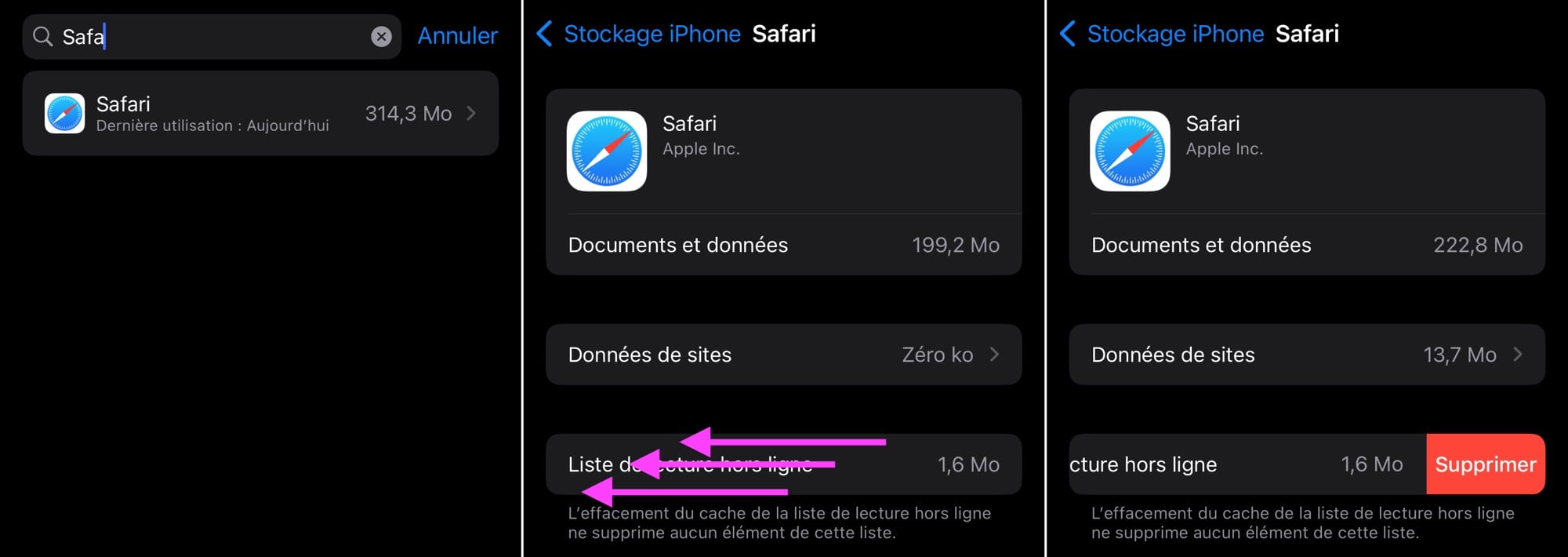 Supprimer liste lecture Safari