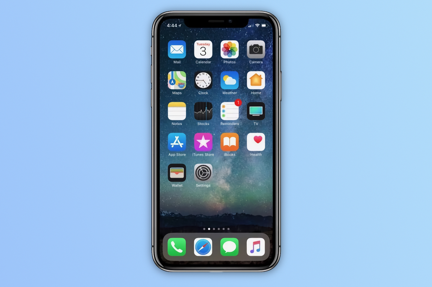 iPhone de face avec Face ID et fond bleu