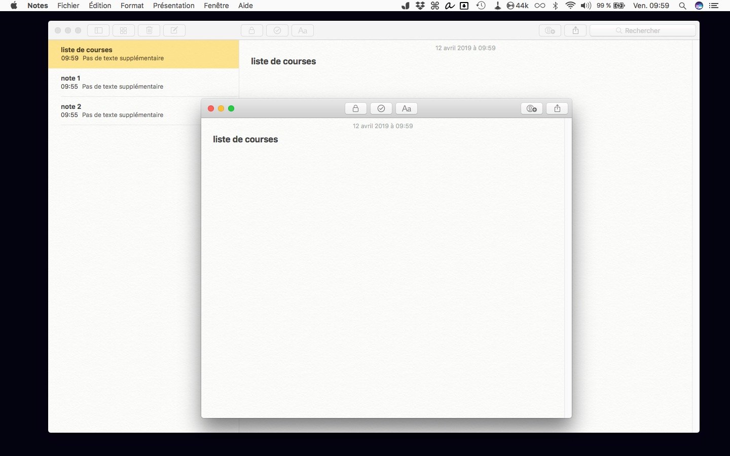 Note in floating window in Apple Notes