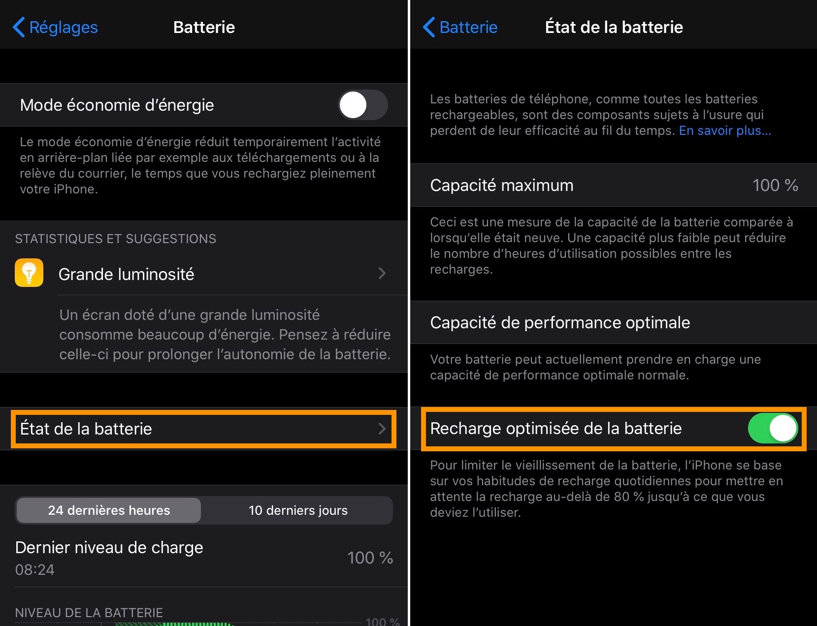 iOS 13 mode recharge batterie optimisée