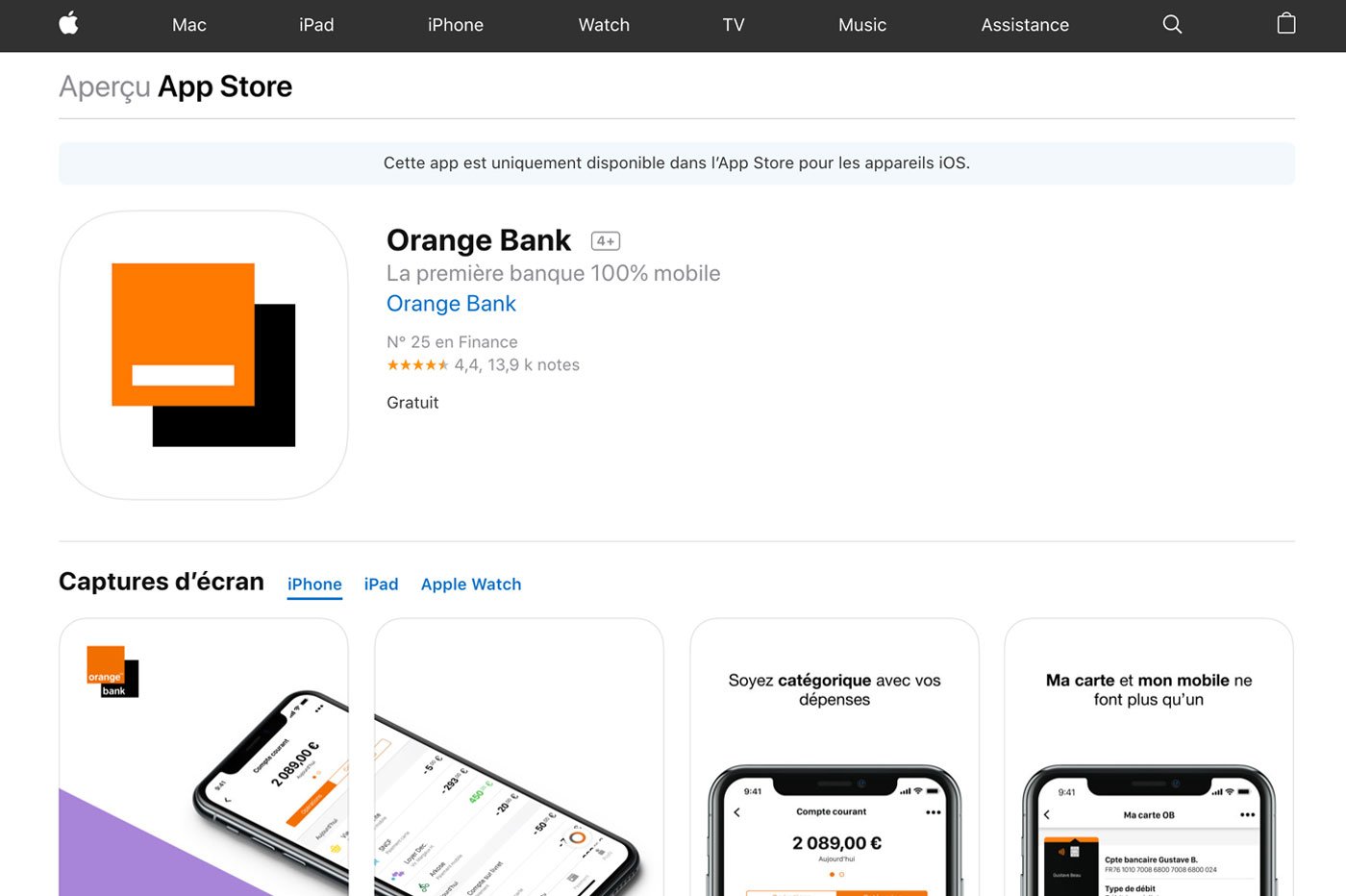 Orange Bank sur iOS