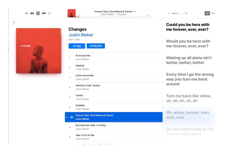 Apple Music macOS paroles