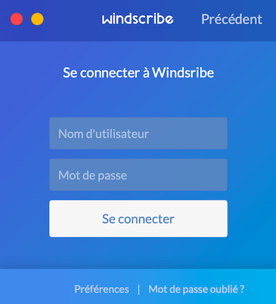 Connexion compte Windscribe