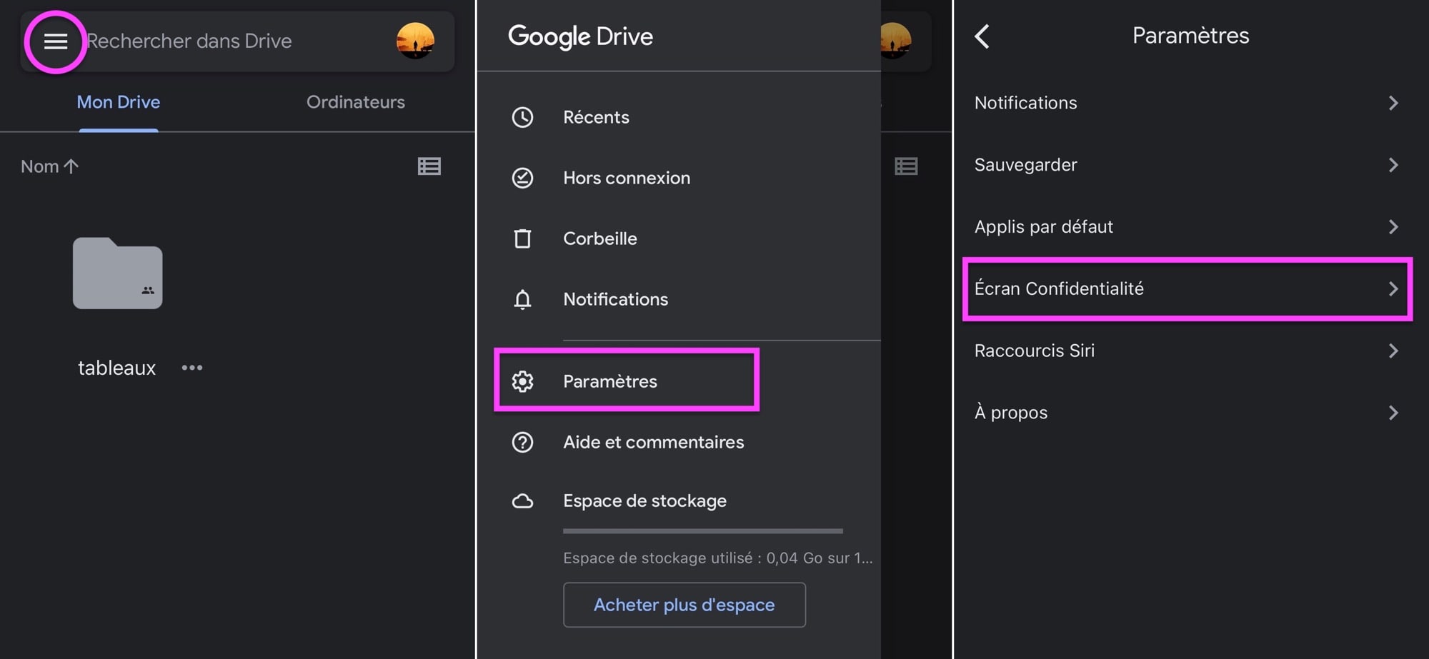 Activer Face ID Google Drive