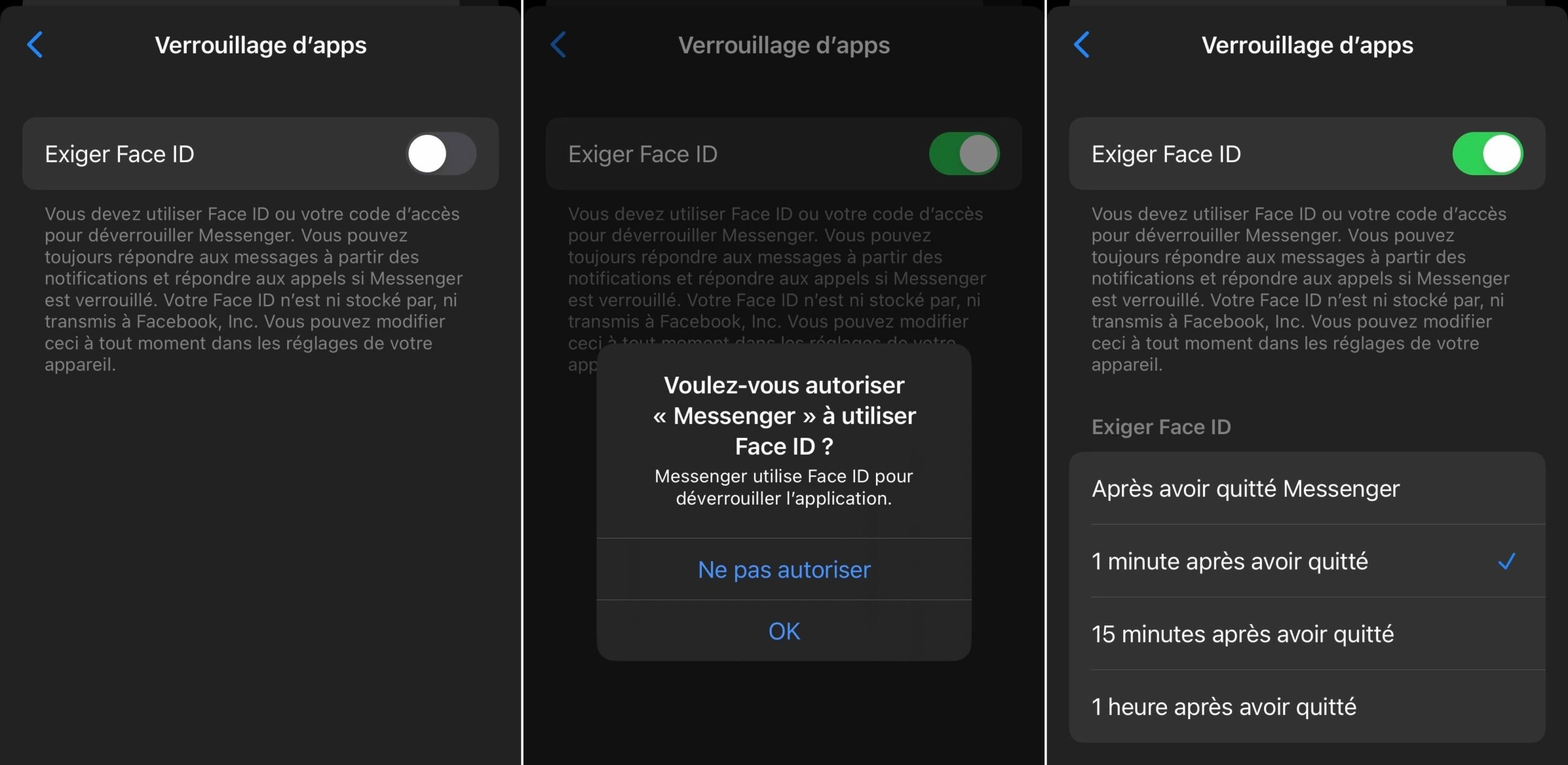 Application Meta Messenger réglage sécurité