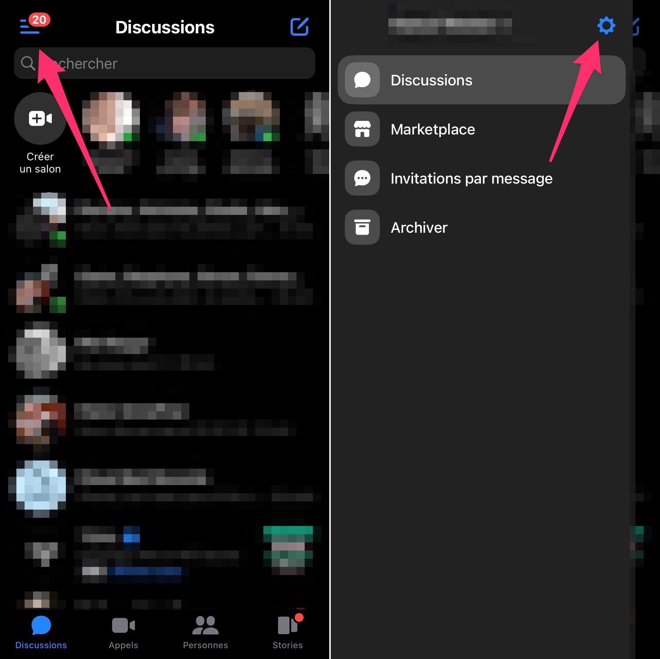 Application Meta Messenger réglage Face ID