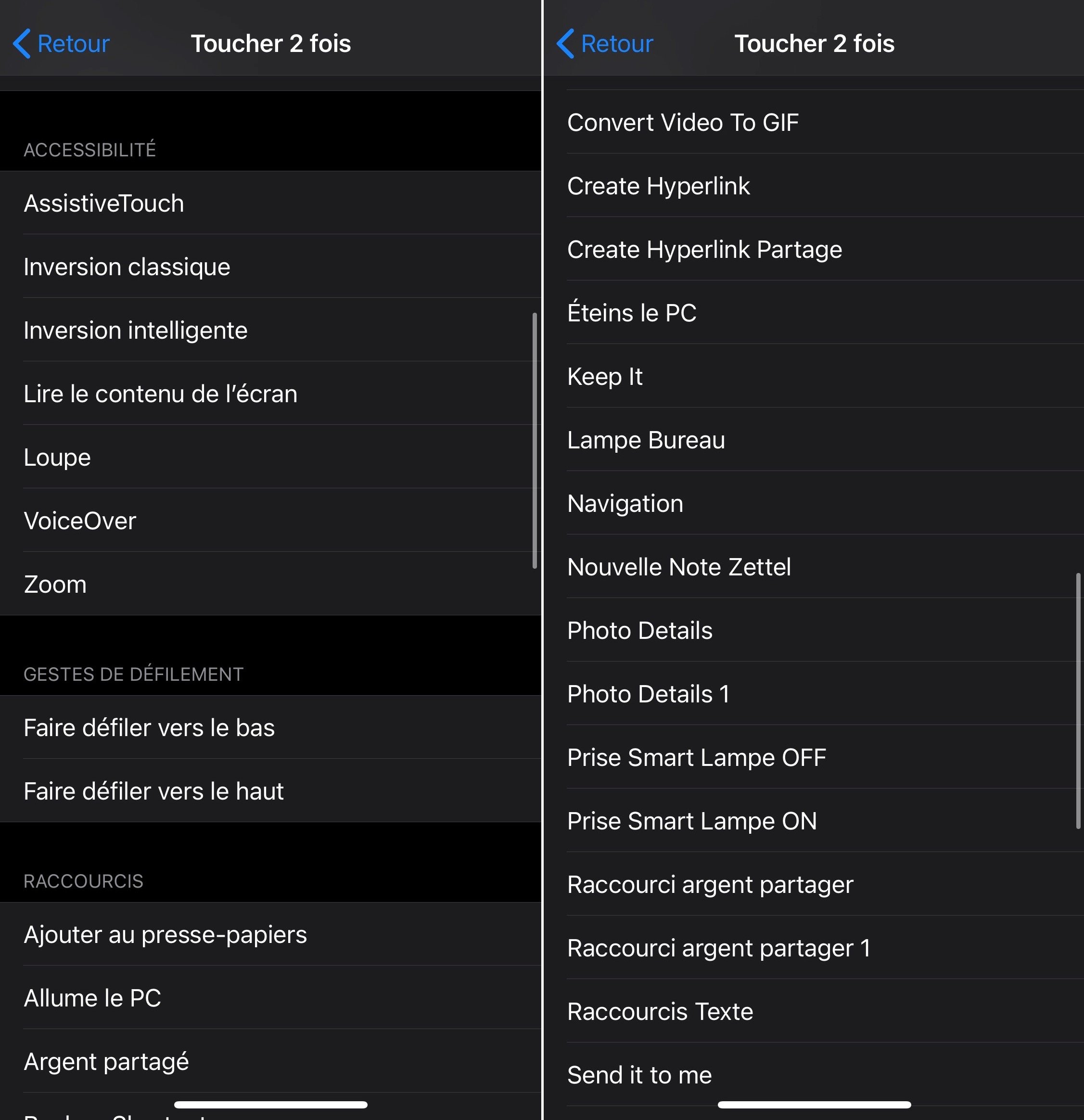 List shortcuts touch the back of the device on iPhone