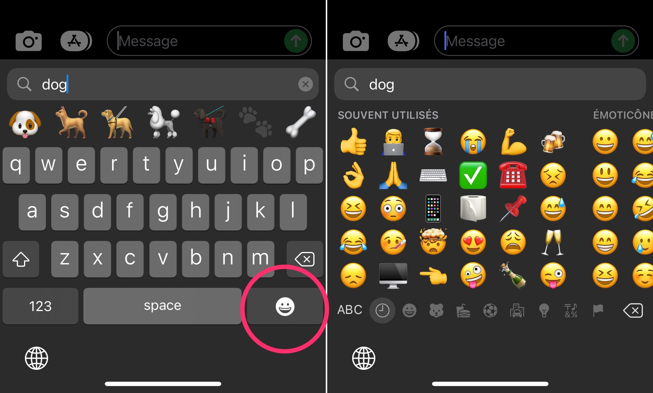 iOS screen showing key to quit emoji search