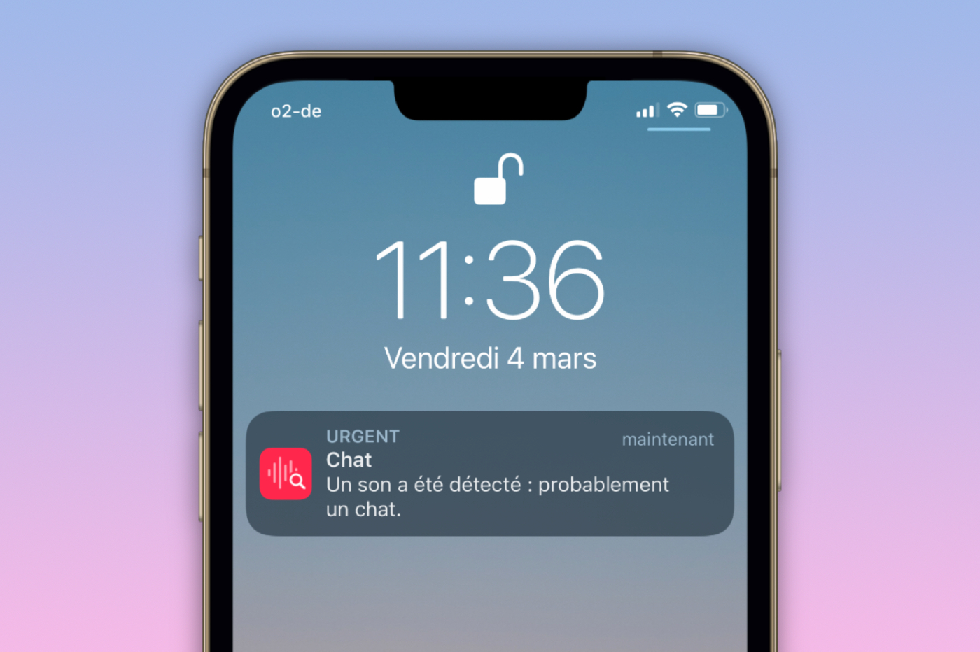 Écran iPhone avec notification de reconnaissance d'un son de chat