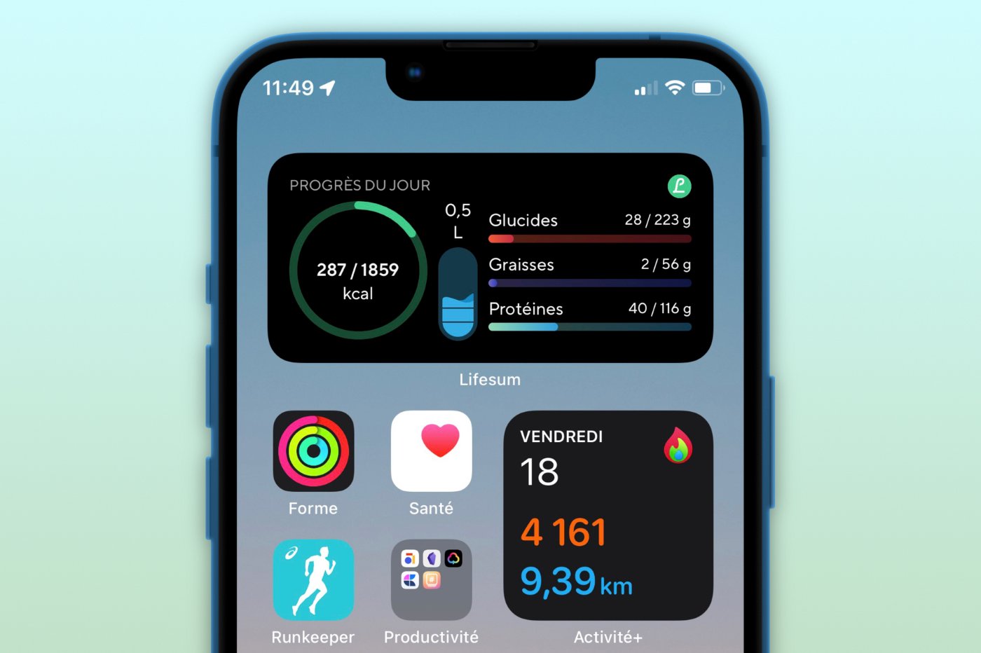 Écran iPhone avec widgets iOS