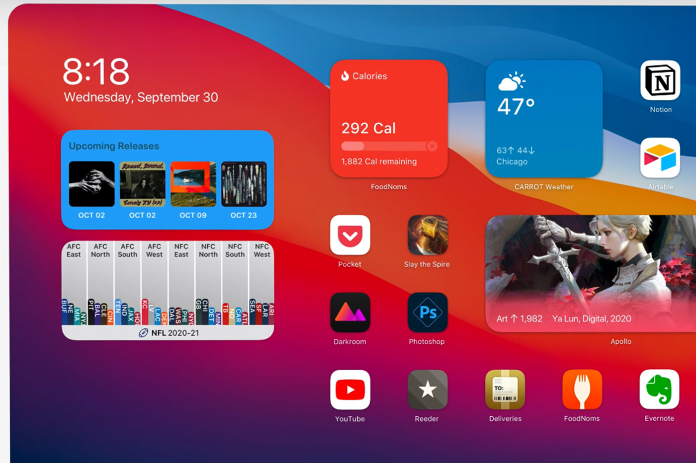iPad iOS 14 widgets écran d'accueil