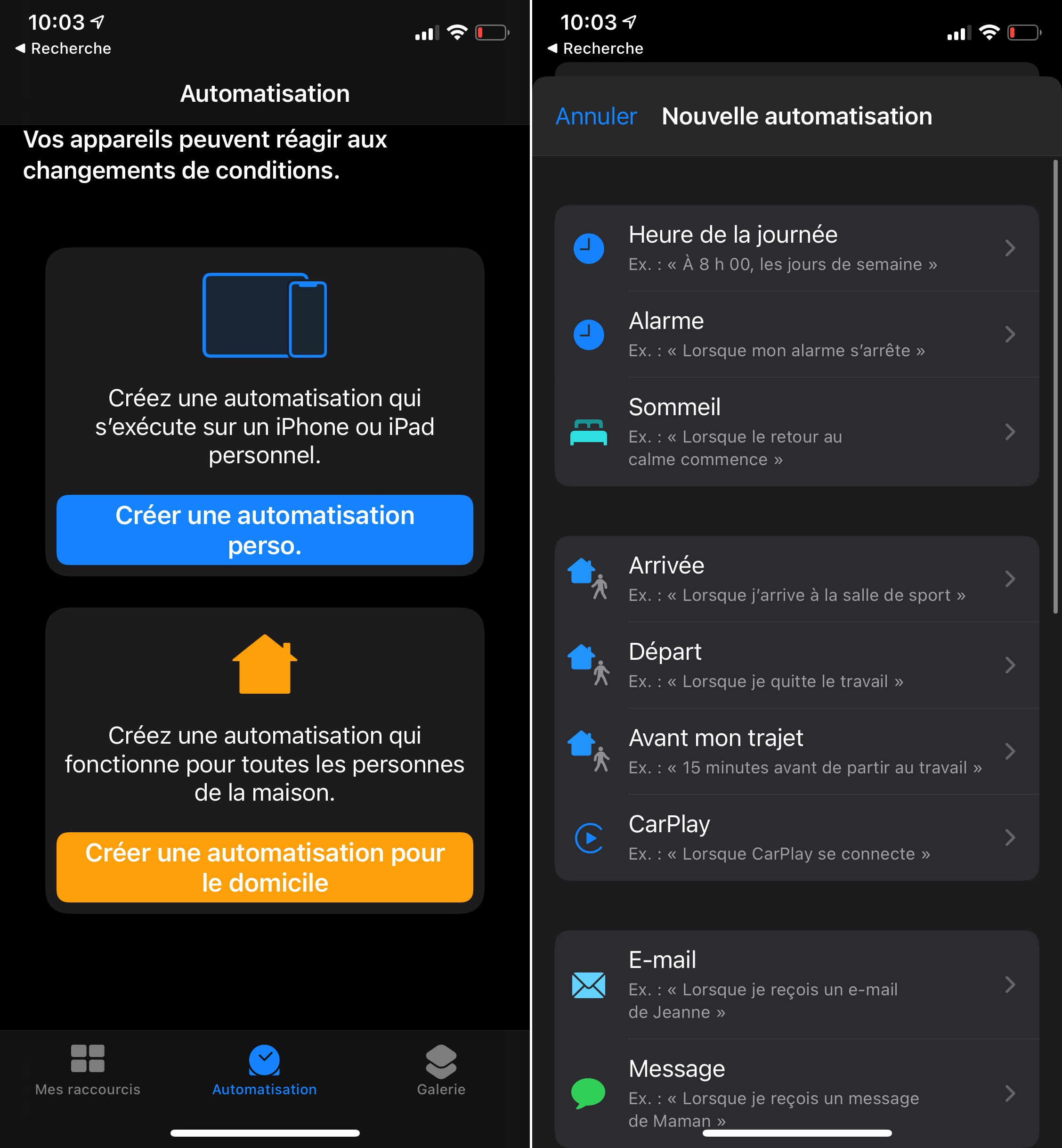 Raccourcis iOS et automatisation