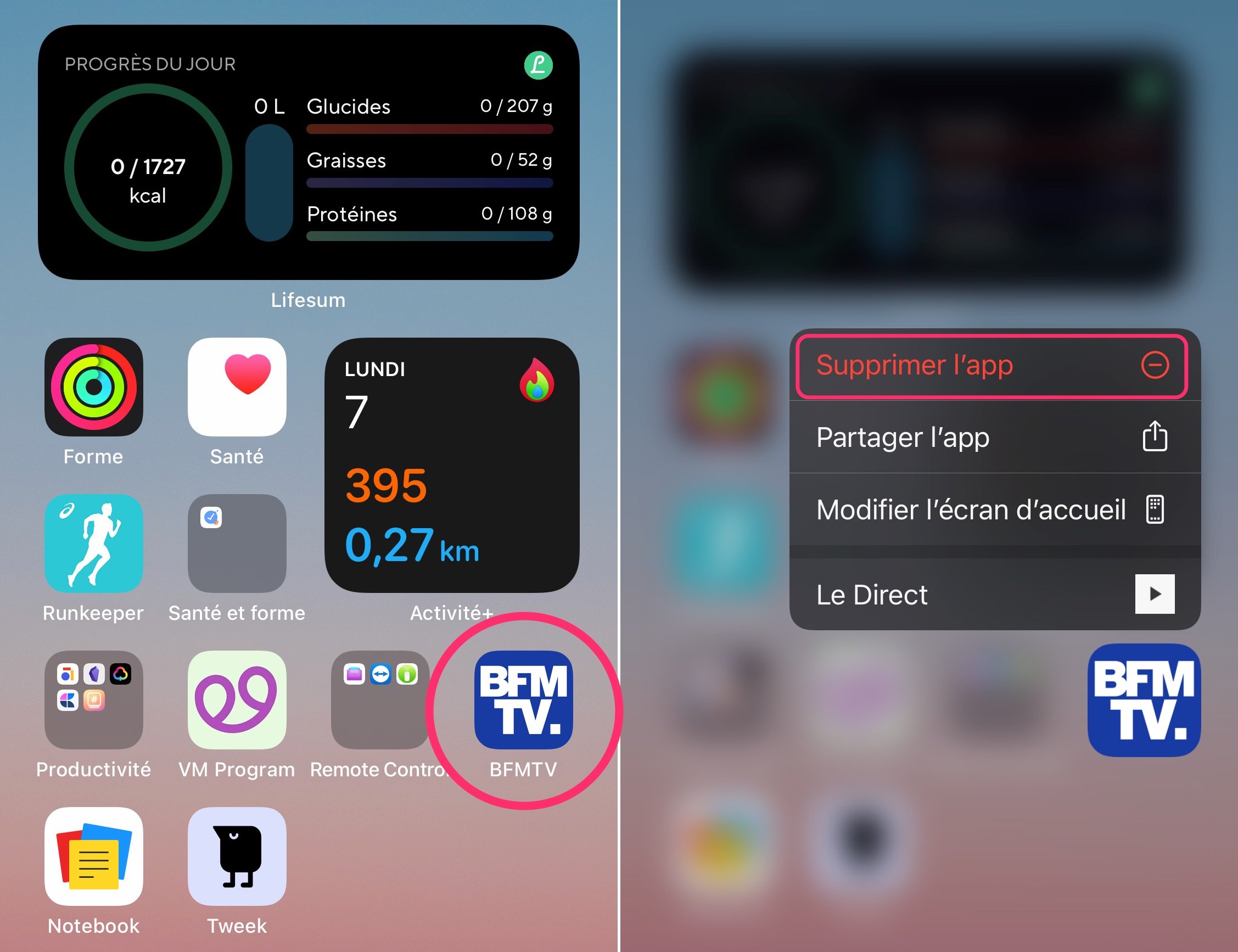 iOS screens to remove app from home screen