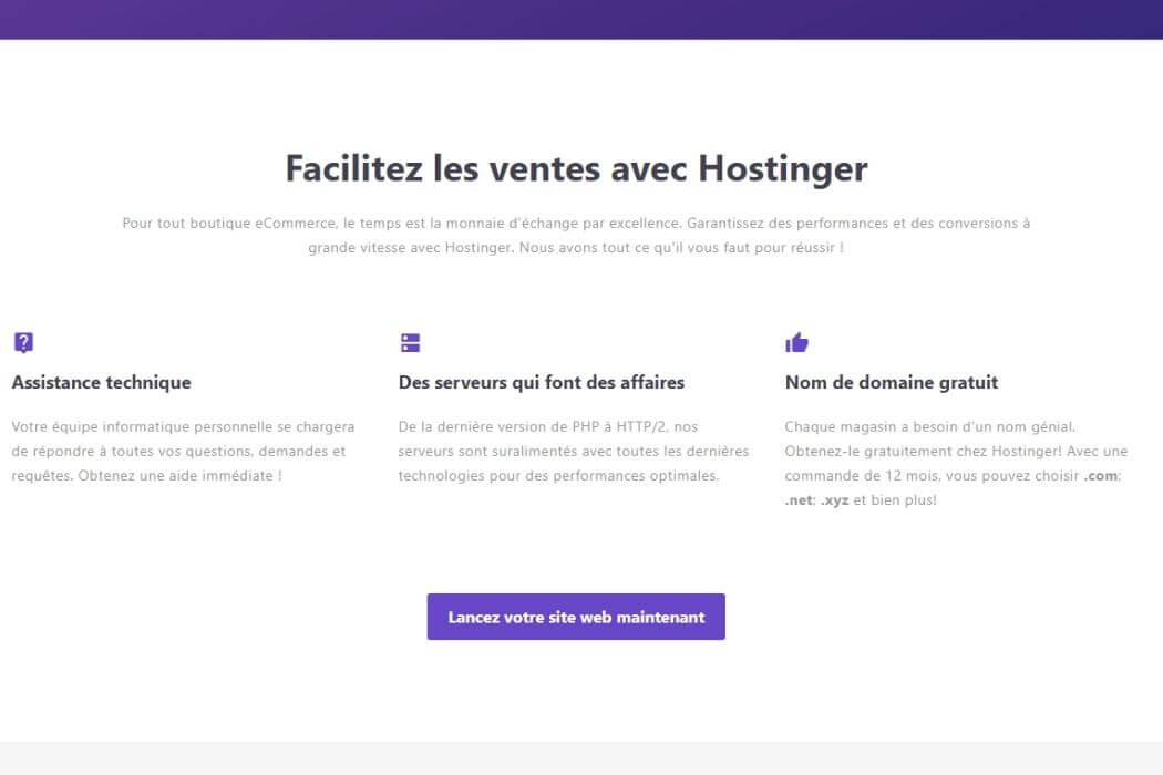 Caractéristiques Hostinger pour WooCommerce