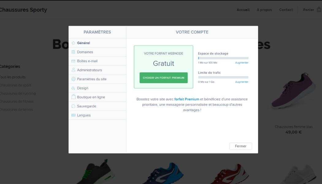 Choix de forfait Webnode