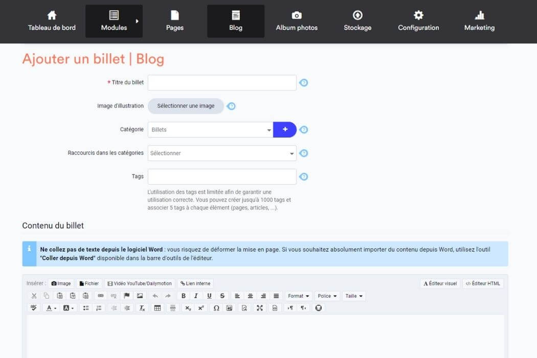 Création article de blog e-monsite