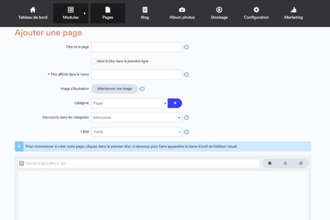 Création de page e-monsite