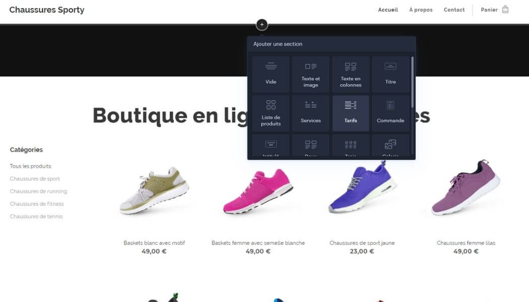 Edition boutique en ligne Webnode