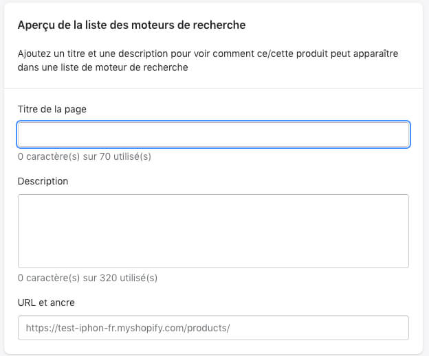 Outil SEO Shopify