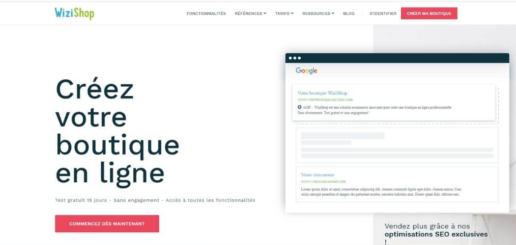 Page d'accueil WiziShop