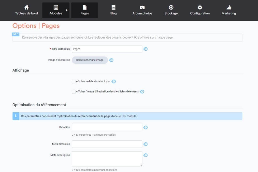 Paramètres SEO page e-monsite