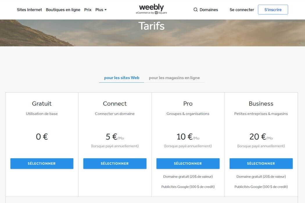 Prix Weebly