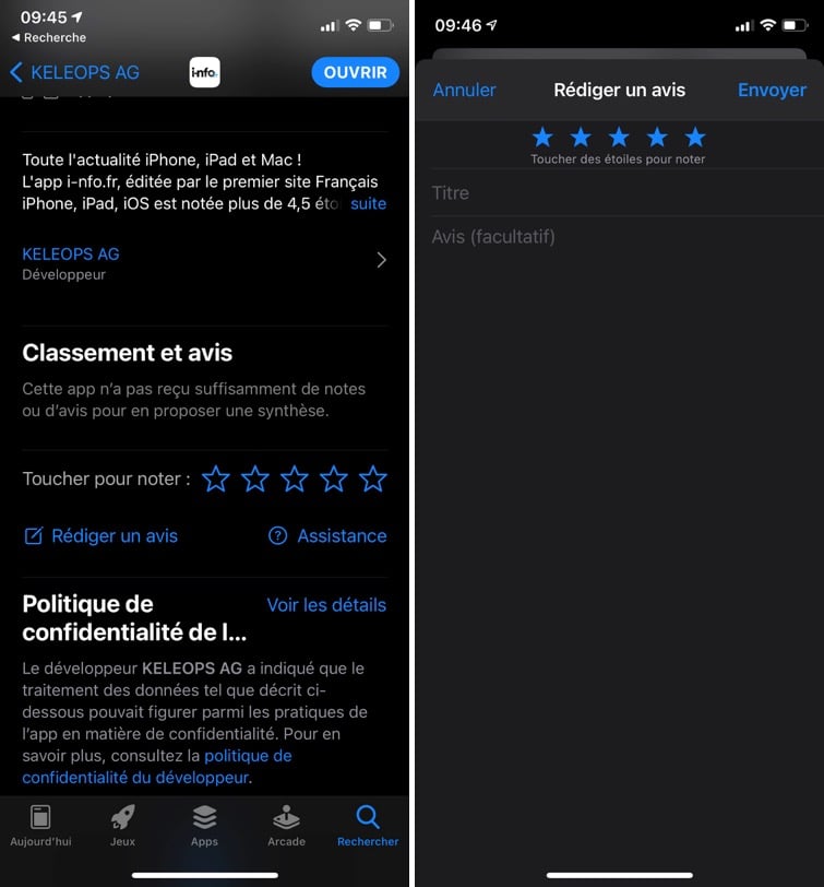 Avis sur l'App Store, app i-nfo