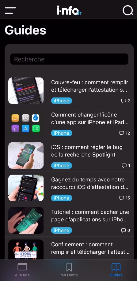 Nouvelle app section Guides