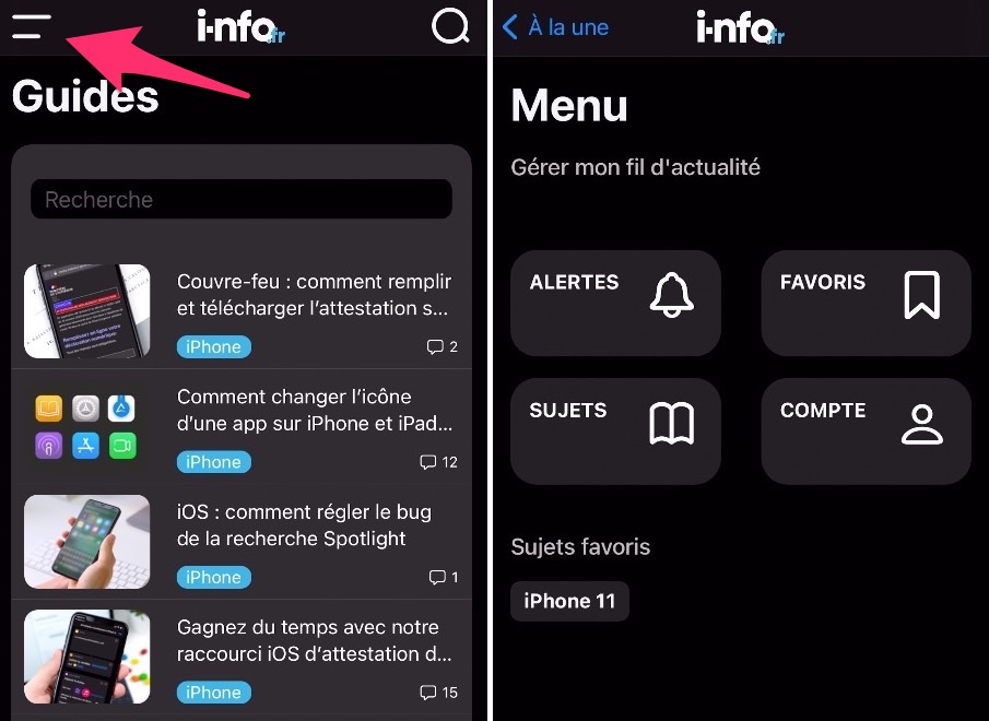 Nouvelle app Menu