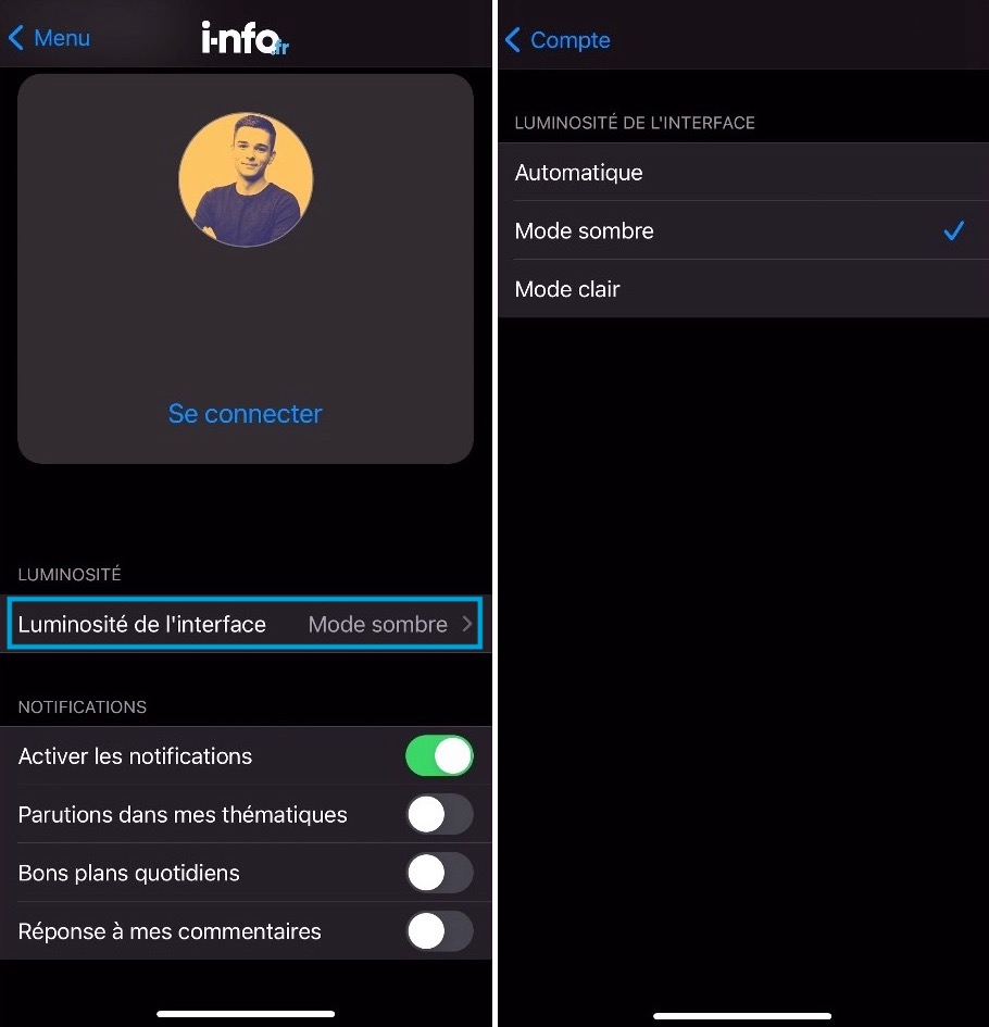 Nouvelle app et mode sombre