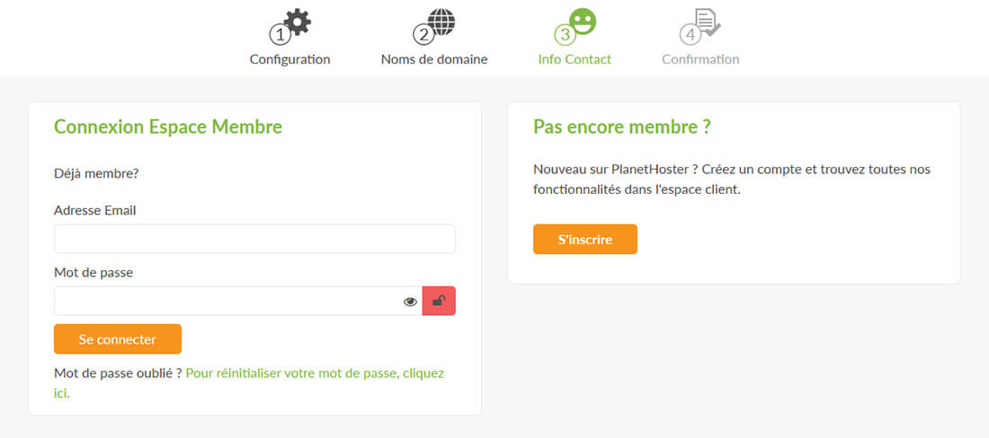 Création compte PlanetHoster