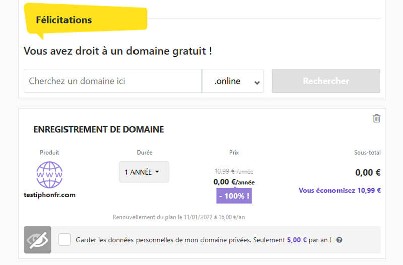 Enregistrement nom de domaine Hostinger