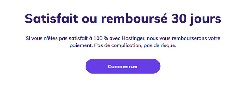 Garantie satisfait remboursé Hostinger