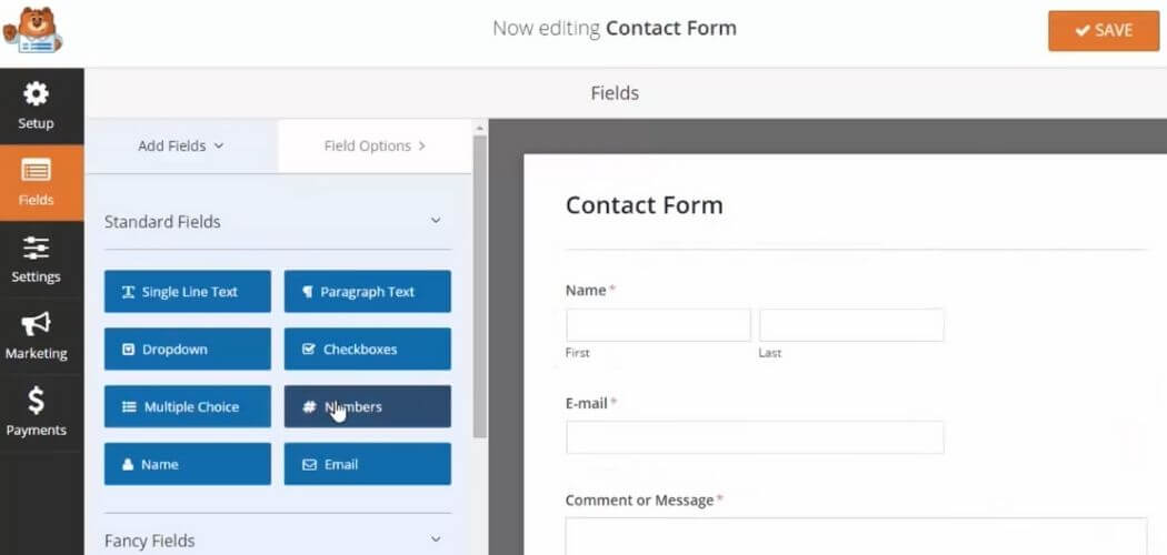 Interface WPForms pour WordPress