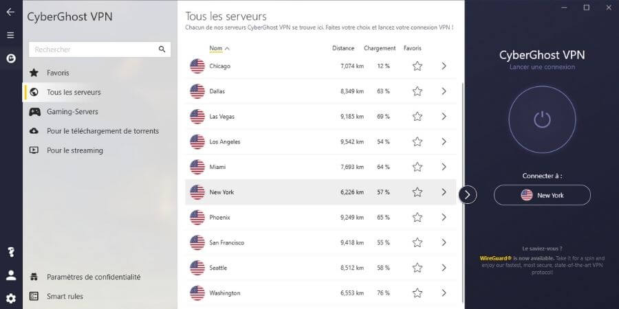Localisations américaines avec CyberGhost