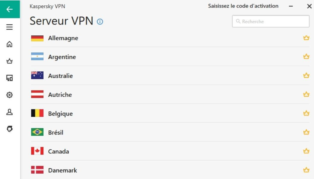 Localisations des serveurs de Kaspersky VPN