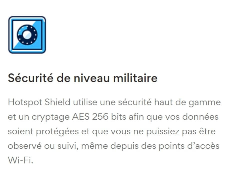 Paramètres de sécurité Hotspot Shield