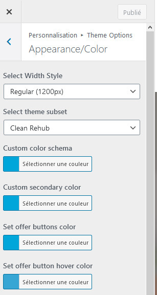 Personnalisation couleurs thème WordPress