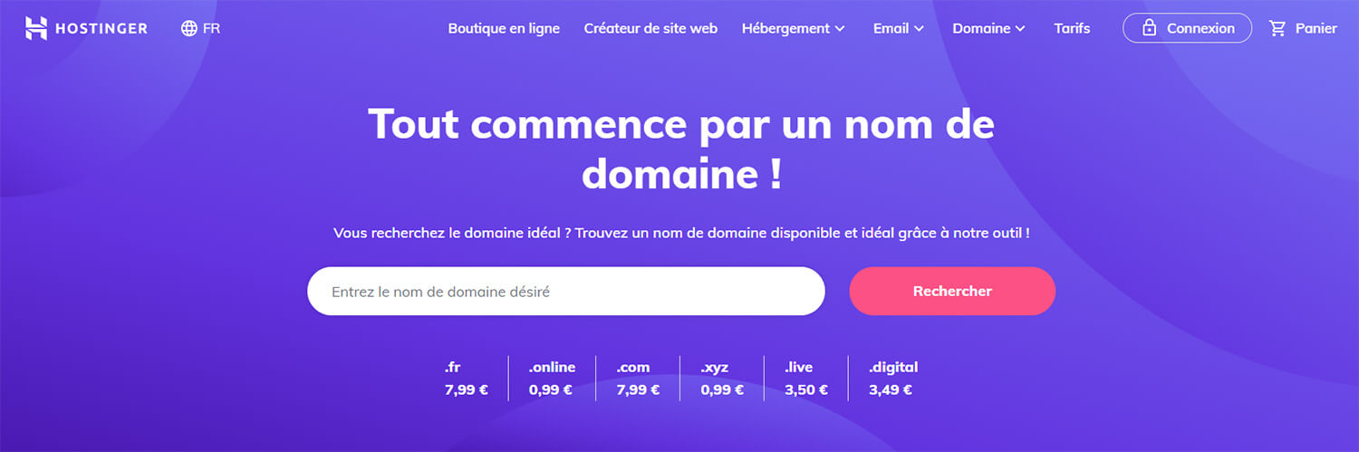 Recherche nom de domaine Hostinger